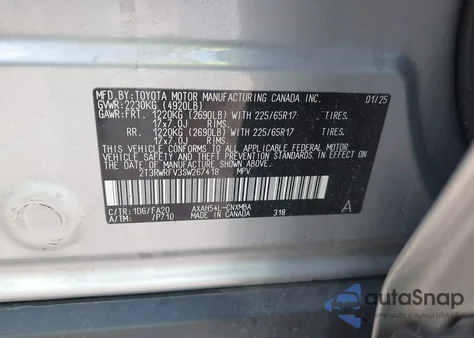 2025 Toyota Rav4 Hybrid Xle from USA, damaged, VIN 2T3RWRFV3SW267418